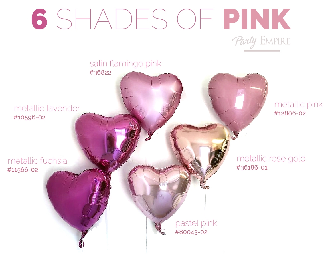6 Shades of Pink Heart Balloons