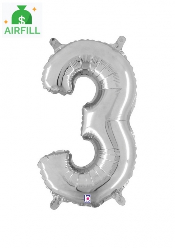 14" silver Number 3   Balloon