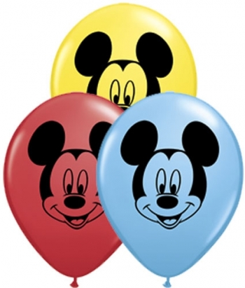 Q (100) 5" Mickey Mouse Face - Red,Yellow,Lt Blue balloons latex balloons