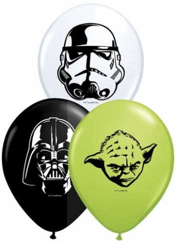Q (100) 5" Star Wars Faces - White, Black, Lime balloons latex balloons