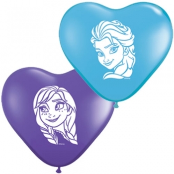 (100) 6" Disney Frozen Heart Faces - Anna (purple violet) & Elsa (lt blue) balloons latex balloons