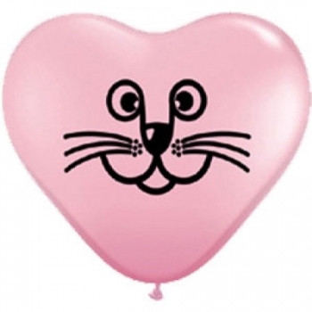 (100) 6" Heart - Cat Face - Pink balloons latex balloons