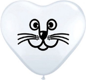(100) 6" Heart - Cat Face - White balloons latex balloons