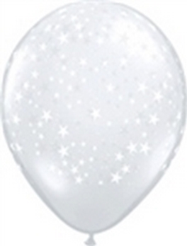 (50) 11" Stars Around - Clear /w white ink balloons latex balloons