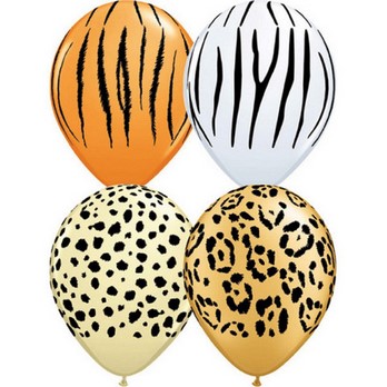 (50) 11" Safari Asst - Cheetah, Tiger, Zebra, Leopard balloons latex balloons