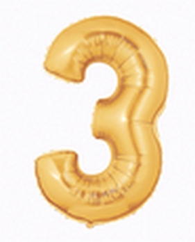 7" Megaloon JR - Number #3 - Gold Airfill Heat Seal Required balloon foil balloons