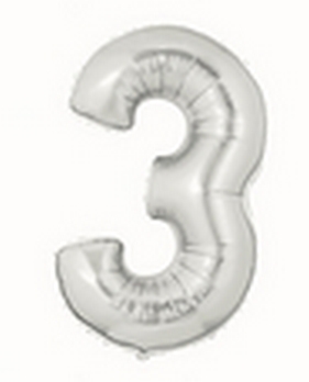 7" Megaloon JR - Number #3 - Silver Airfill Heat Seal Required balloon foil balloons