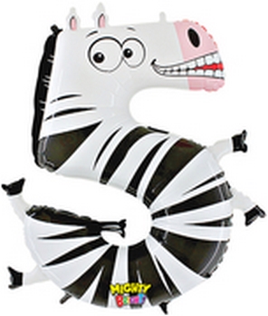 40" Megaloon Zooloon Number 5 Zebra balloon *polybagged foil balloons
