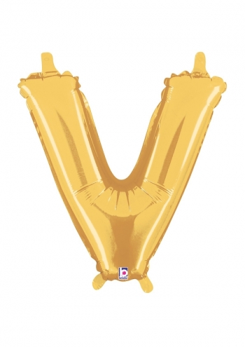 14" Letter V - Gold Packaged Self-Sealing Airfill balloon foil balloons