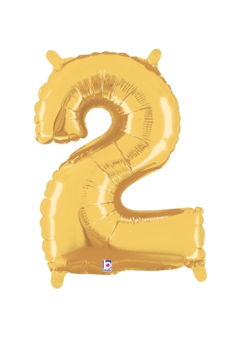 14" Number 2 - Gold Packaged Self-Sealing Airfill balloon foil balloons