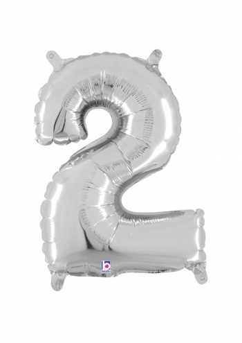 14" Number 2 - Silver Packaged Self-Sealing Airfill balloon foil balloons