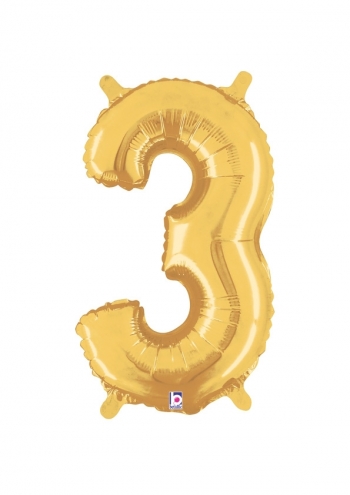 Number 3 - Gold Packaged Self-Sealing Airfill balloon BETALLIC