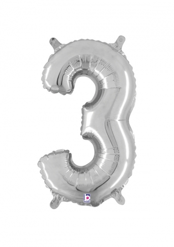 Number 3 - Silver Packaged Self-Sealing Airfill balloon BETALLIC