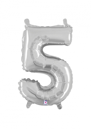 Number 5 - Silver Packaged Self-Sealing Airfill balloon BETALLIC