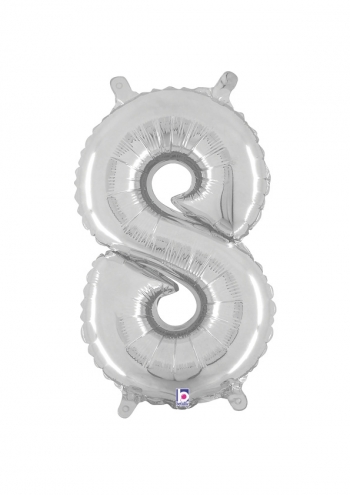 Number 8 - Silver Packaged Self-Sealing Airfill balloon BETALLIC