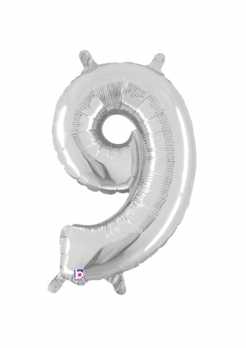 Number 9 - Silver Packaged Self-Sealing Airfill balloon BETALLIC