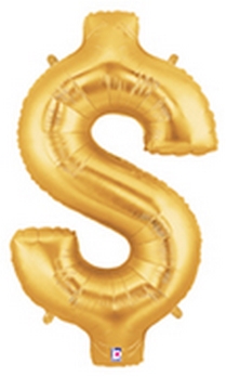 40" Megaloon - $ - Gold - Dollar Sign balloon *polybagged foil balloons