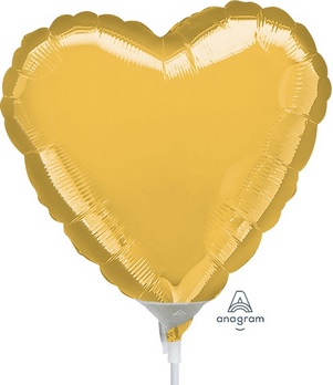 9" Foil Heart  Gold Airfill Heat Seal Required balloon foil balloons