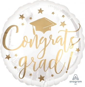 18" Congrats Grad White & Gold  Balloon