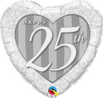 18" Foil - Happy 25th Anniversary Damask Heart balloon foil balloons