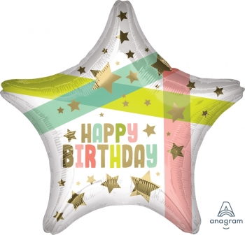 Foil Happy Birthday Gold Stars and Colors balloon ANAGRAM