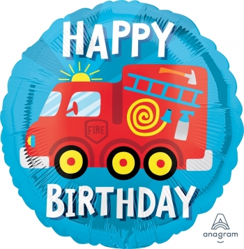 18" Foil HBD Happy Birthday Fire Truck balloon foil balloons