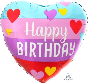 18" Happy Birthday Rainbow Hearts balloon  Balloon