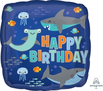 18" Happy Birthday Sharks balloon foil balloons