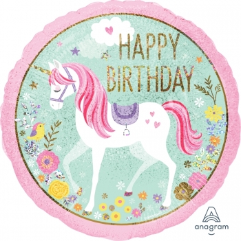 18" Magical Unicorn Happy Birthday Holographic balloon foil balloons