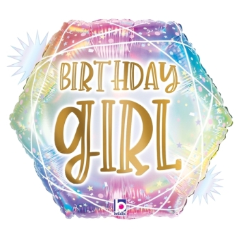 Opal Pastel Geo Birthday Girl balloon BETALLIC