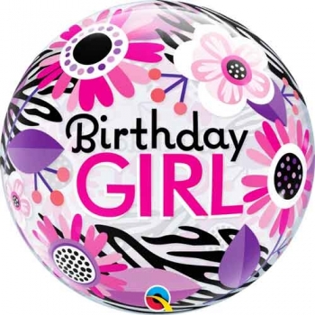 22" Bubble - Birthday Girl Floral Zebra Stripes other balloons