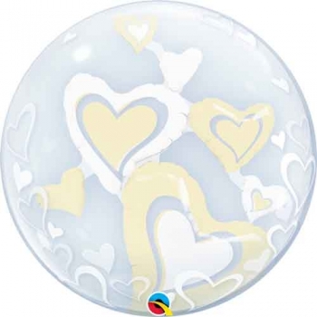 24" Double Bubble - White & Ivory Floating Hearts other balloons