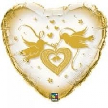 24" Crystal Heart - Gold Doves balloon foil balloons