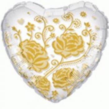 24" Heart - Crys Roses & Flowers - Gold balloon foil balloons