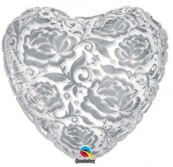 24" Heart - Crystal Roses & Flowers - Silver balloon foil balloons
