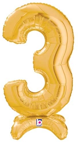 25" Number 3 Gold Stand Up Self-Sealing Air-fill balloon foil balloons