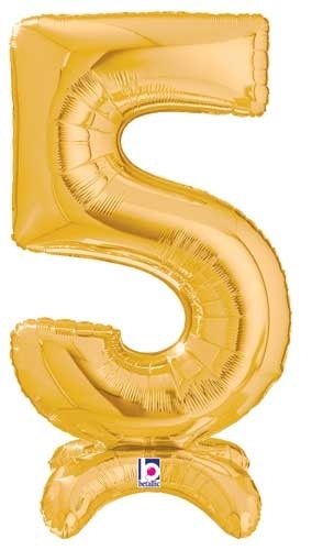 Number 5 Gold Stand Up Self-Sealing Air-fill balloon BETALLIC