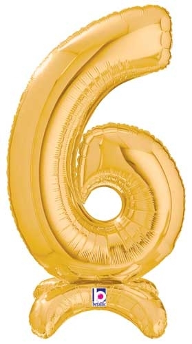 25" Number 6 Gold Stand Up Self-Sealing Air-fill balloon foil balloons