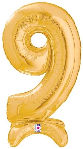 25" Number 9 Gold Stand Up Self-Sealing Air-fill balloon foil balloons