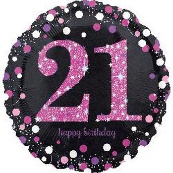 18" Foil Birthday 21 Holographic Pink Celebration balloon foil balloons