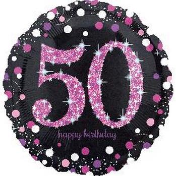 18" Foil Birthday 50 Holographic Pink Celebration balloon foil balloons