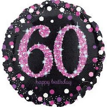 18" Foil Birthday 60 Holographic Pink Celebration balloon foil balloons