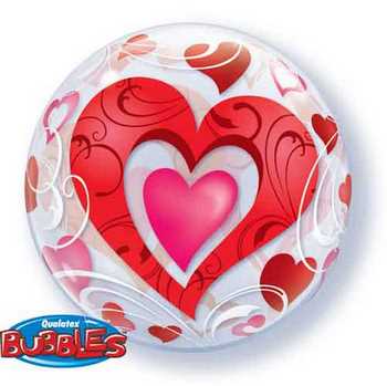 22" Bubble - Red Hearts Filigree other balloons