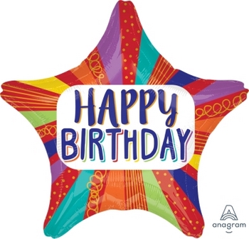 Foil Happy Birthday Striped Star balloon ANAGRAM