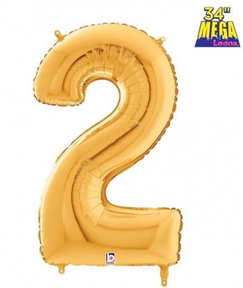 34" Number 2 Gold balloon foil balloons