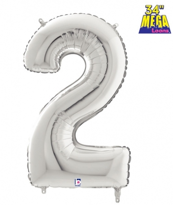34" Number 2 Silver balloon foil balloons