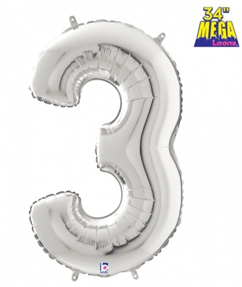 Number 3 Silver balloon BETALLIC