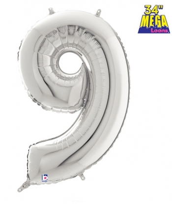 34" Number 9 Silver balloon foil balloons