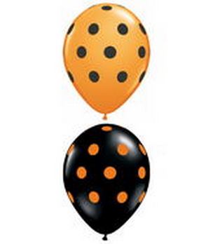 Big Polka Dots - Orange, Black balloons QUALATEX