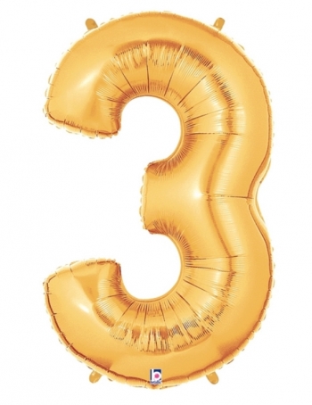 Megaloon - Number - #3 - Gold balloon BETALLIC